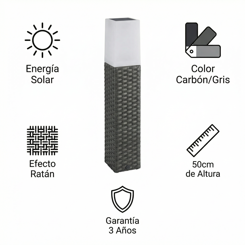 Baliza Solar LED Jardín Efecto Ratán Gris Carbón 50cm Sin Cables | Livarno Home