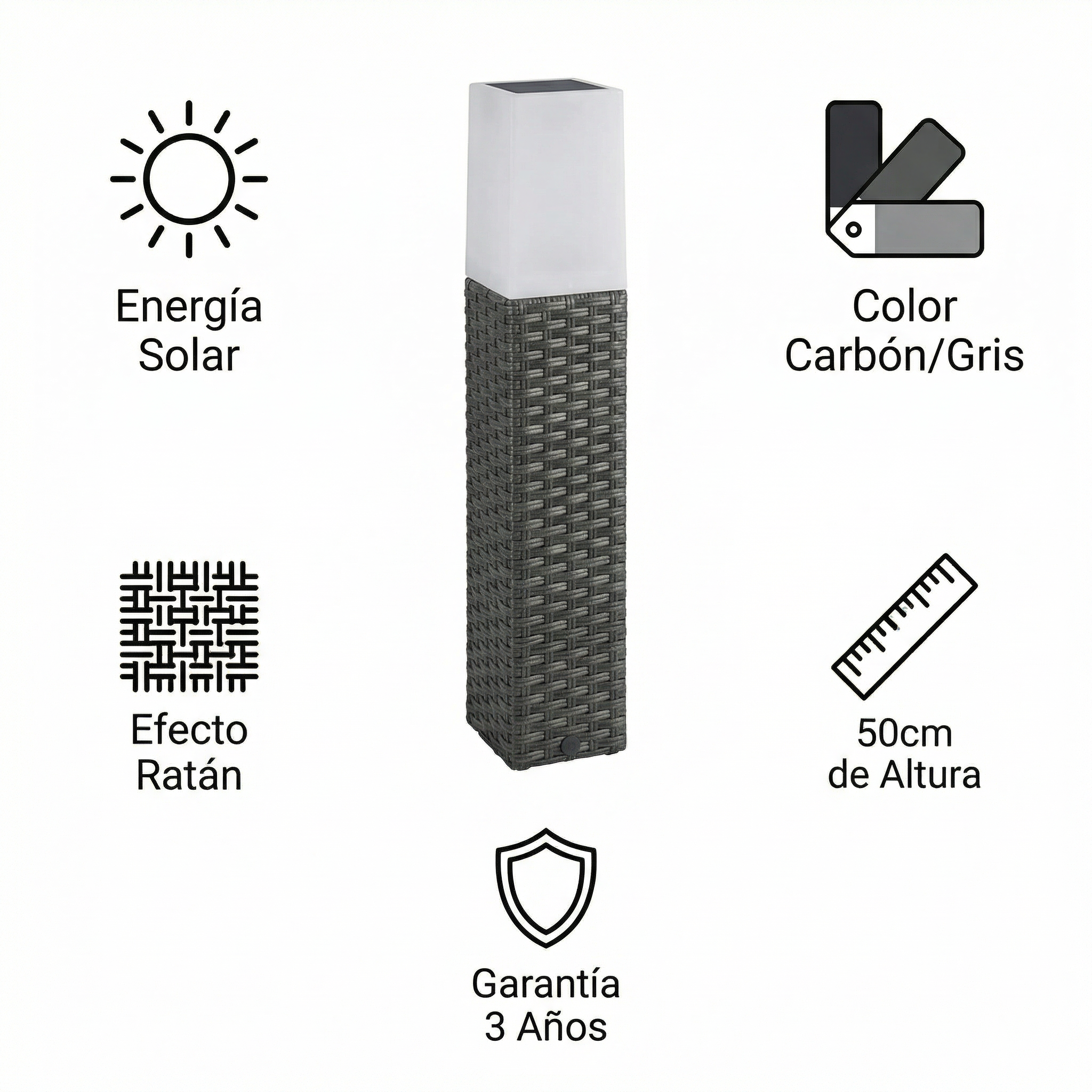 Baliza Solar LED Jardín Efecto Ratán Gris Carbón 50cm Sin Cables | Livarno Home