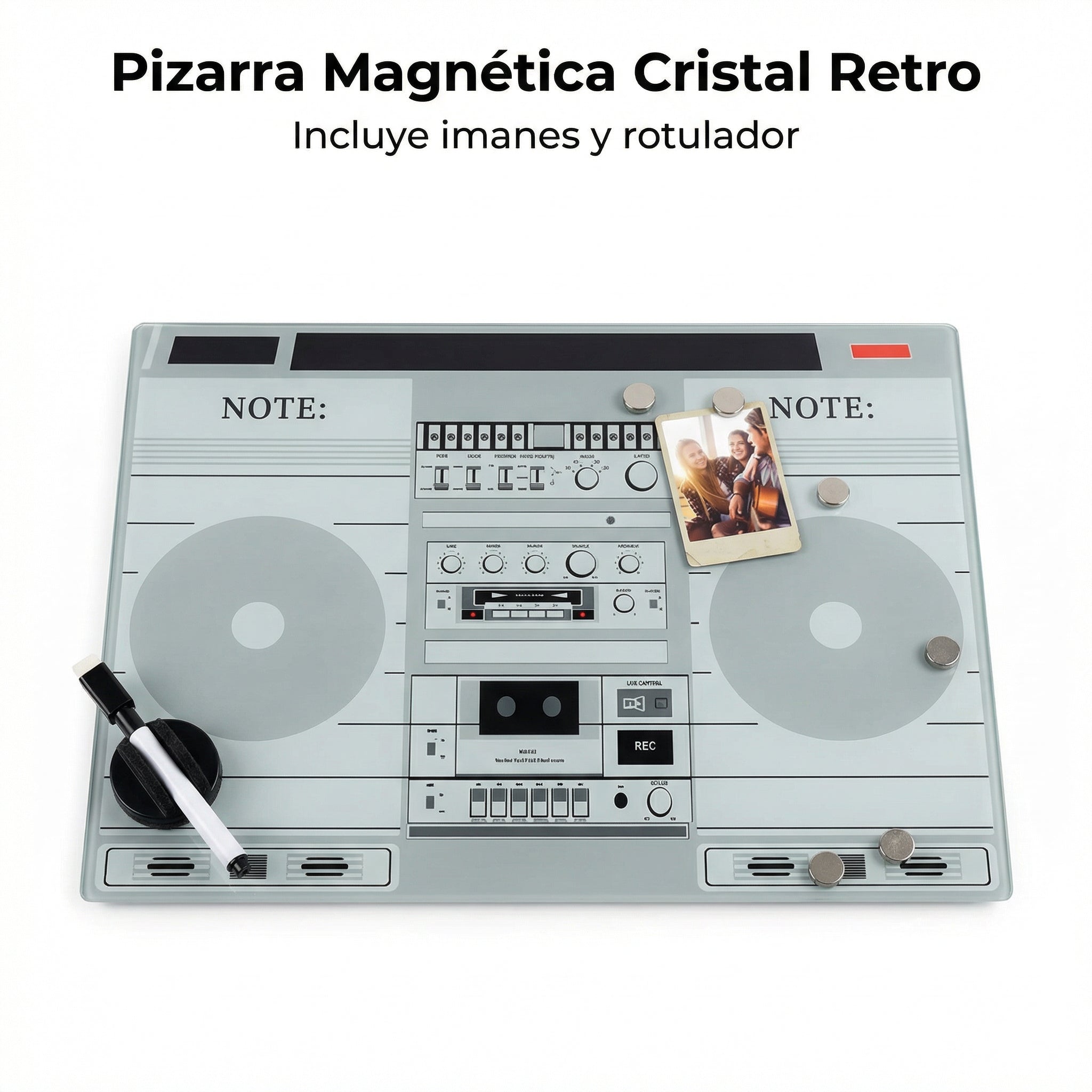 Pizarra Magnética de Cristal Diseño Retro Boombox