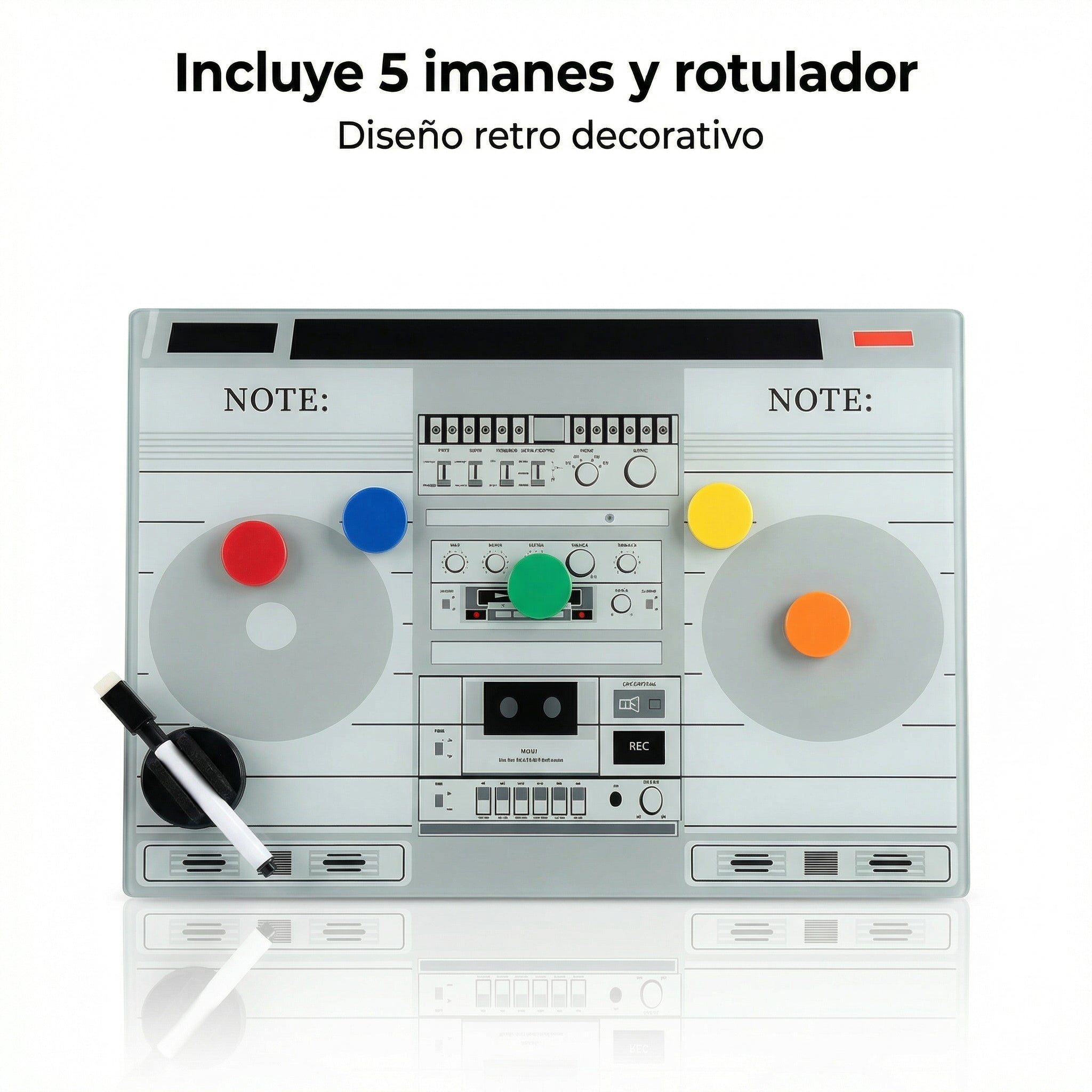 Pizarra Magnética de Cristal Diseño Retro Boombox