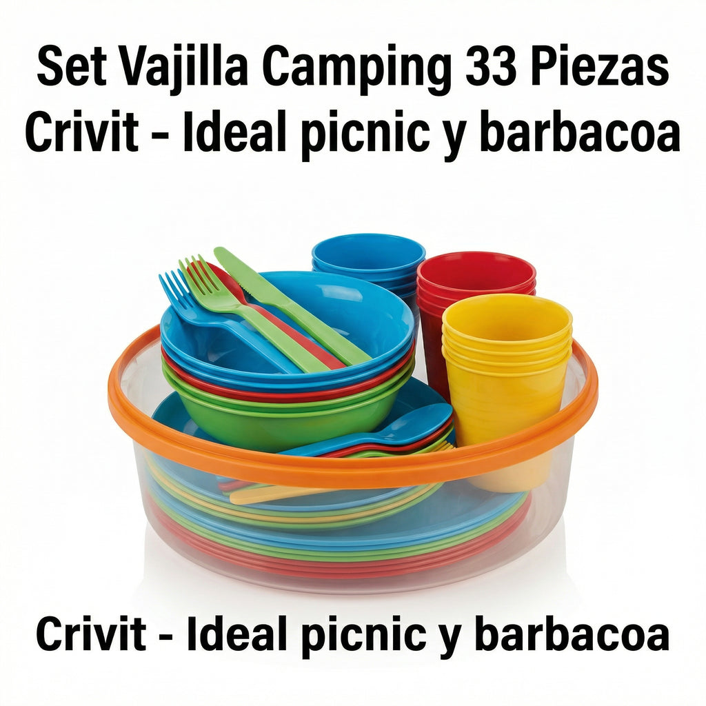 Set de Vajilla de Camping 33 Piezas para 4 Personas - Crivit