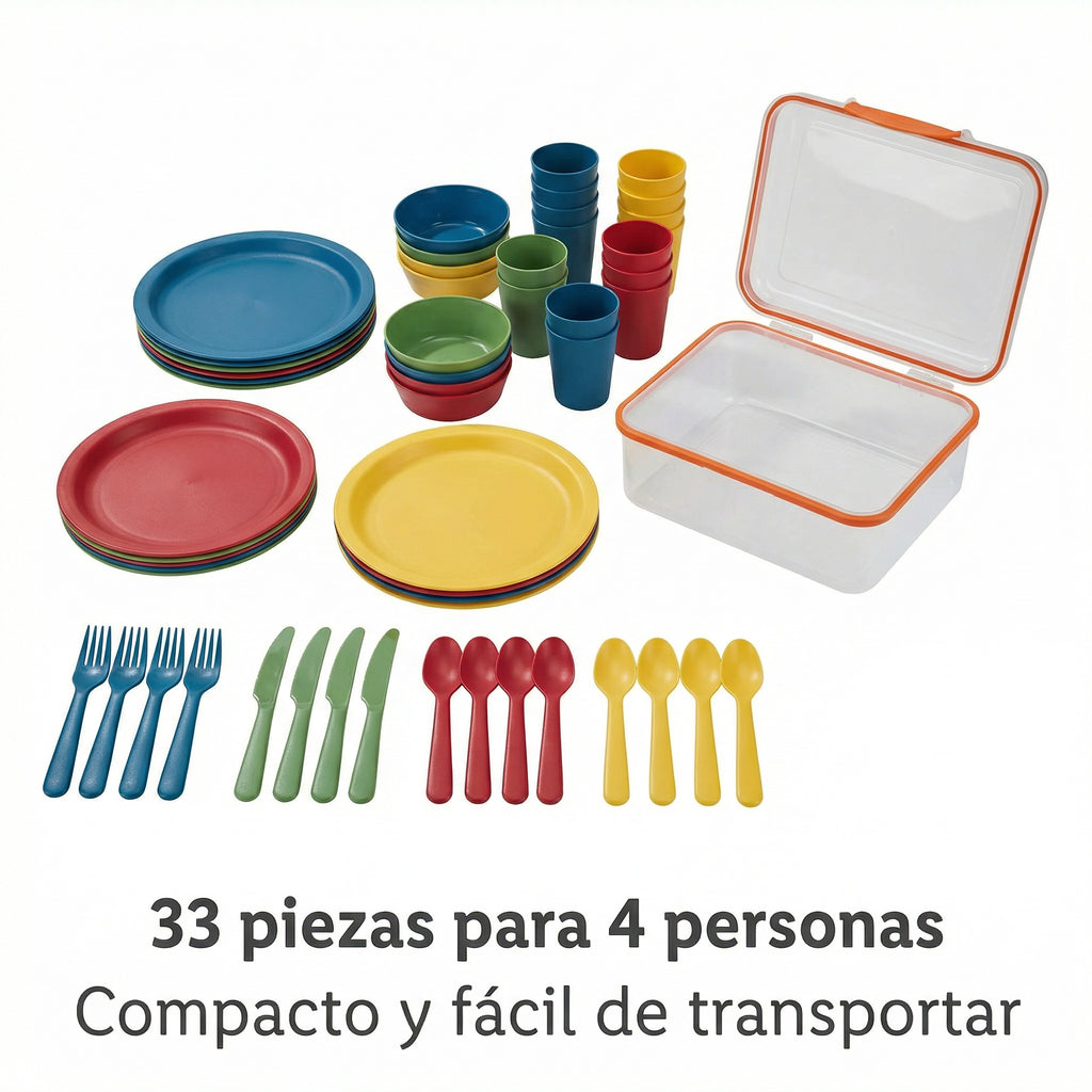 Set de Vajilla de Camping 33 Piezas para 4 Personas - Crivit