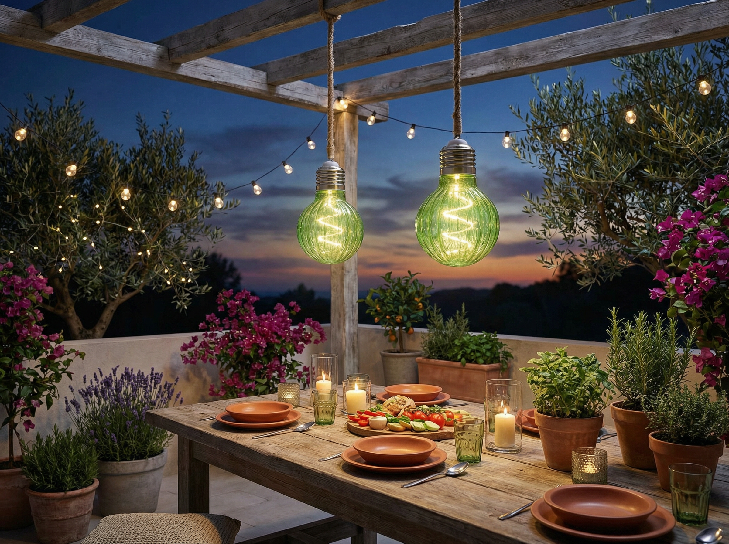 Set 2 Bombillas Solares LED Decorativas Verdes Luz Cálida | Belavi