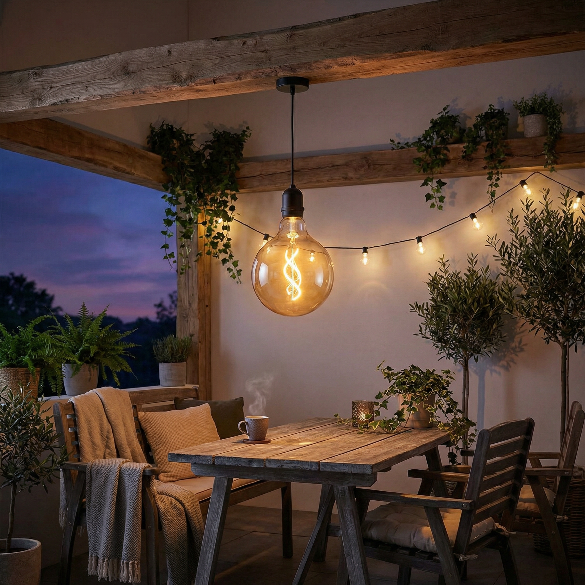 Lámpara Colgante Exterior Filamento LED Negra con Timer | Casalux