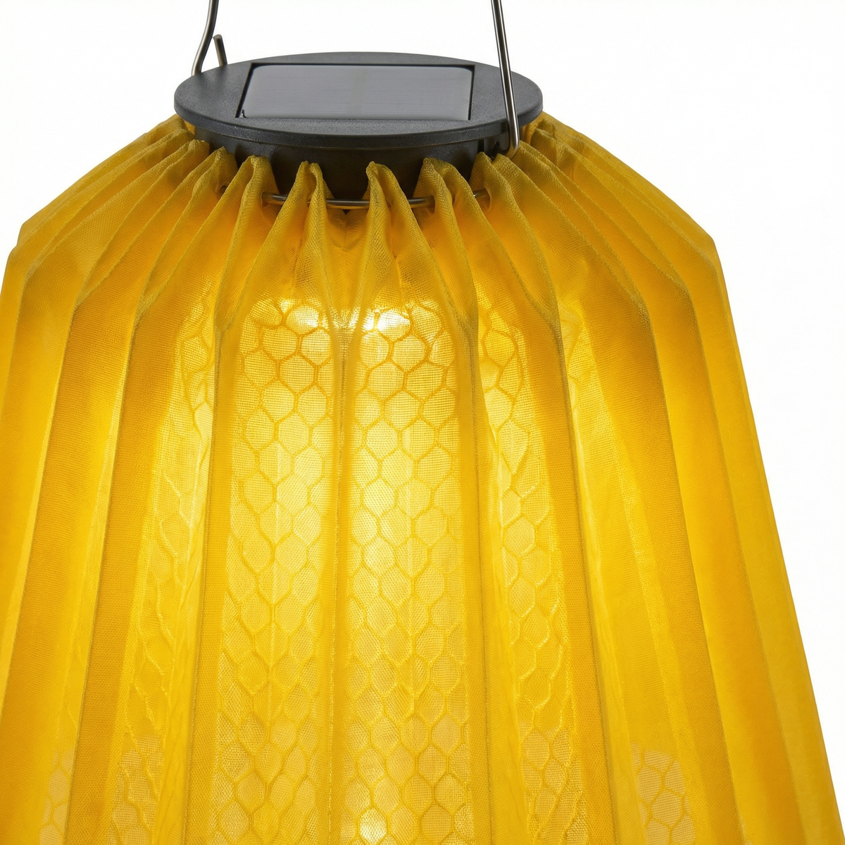 Farolillo Solar Colgante Campana Plisada Amarilla Luz Cálida | Belavi