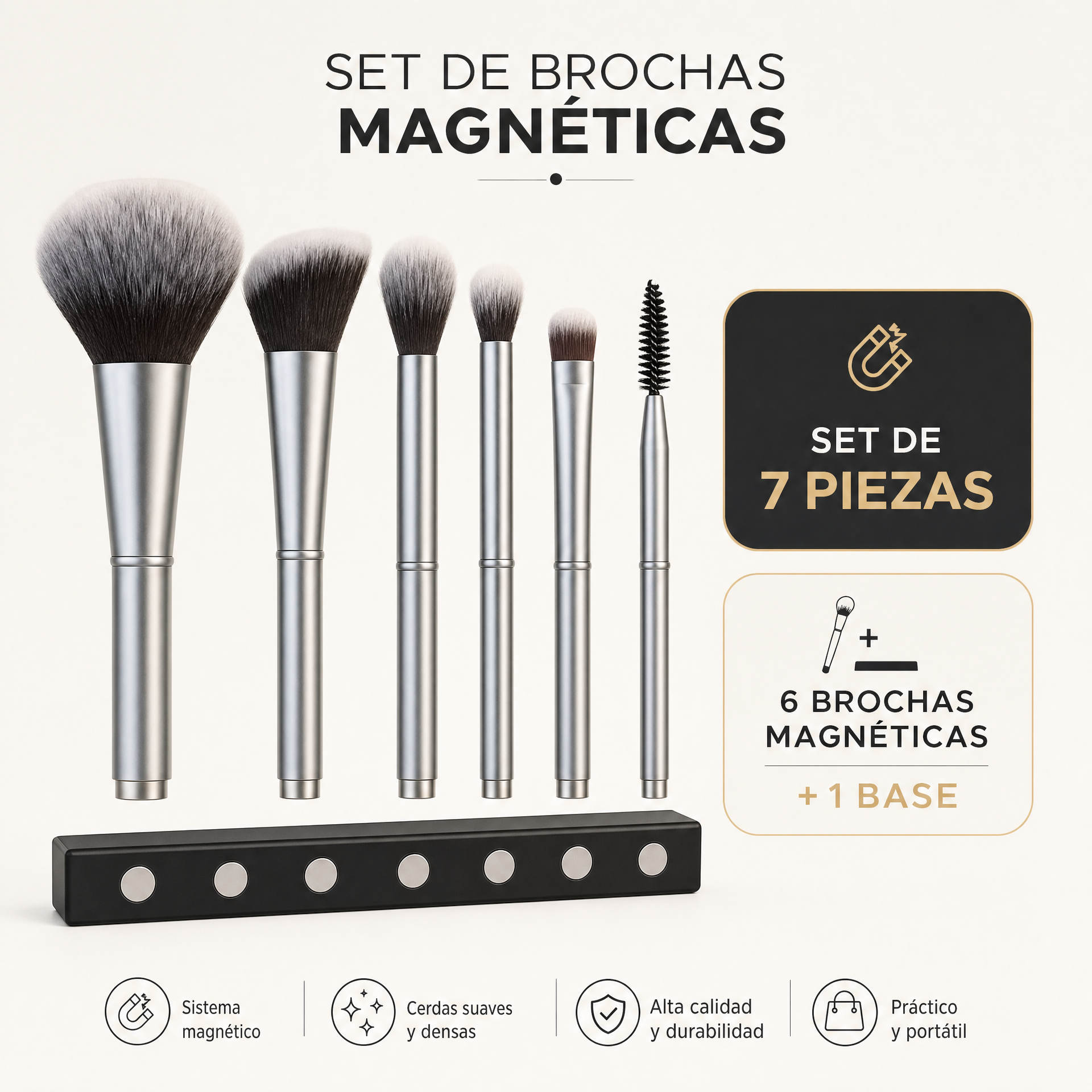 Set de Brochas de Maquillaje Magnéticas Miomare - 7 Piezas