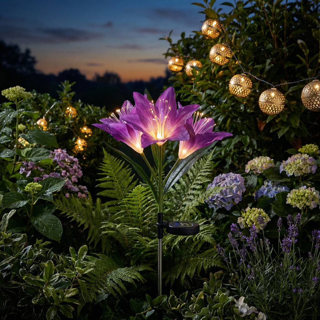 Estaca Solar LED Flor Lila con Fibra Óptica Decorativa | Belavi