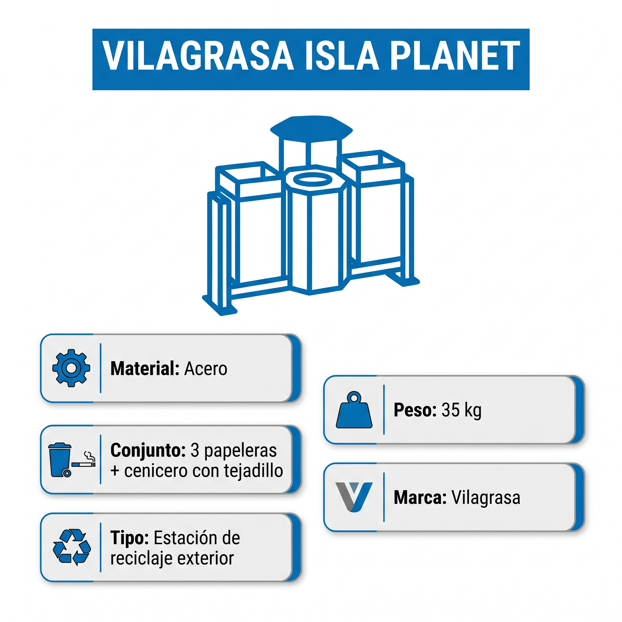 Papelera de Reciclaje Vilagrasa ISLA PLANET — Isla Planet Cjto De 3 Papelera Y Cenicero Con Tejadillo