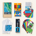 Pack Vuelta al Cole 6 Artículos — Cuaderno A4, Rotuladores, Forros, Fundas, Compás y Cartulinas