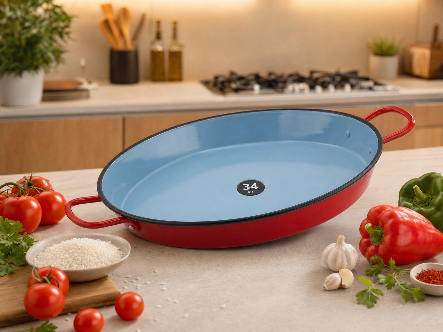 Paellera Sartén Honda Acero Vitrificado - Inducción y Todo Tipo de Cocinas