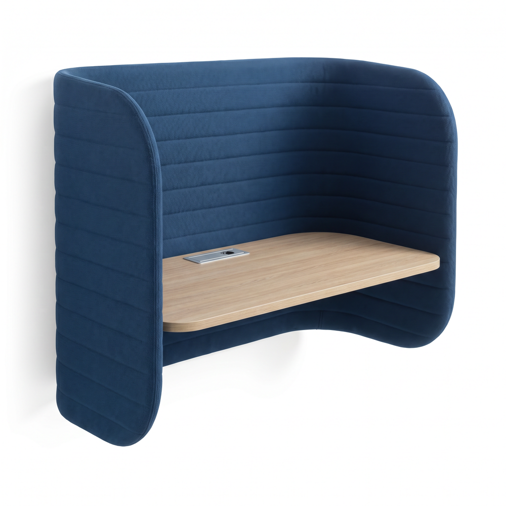 Mobiliario Vilagrasa BOOTH MESA AZUL — Booth Mesa Pared Con Panel Tapizado Color Azul