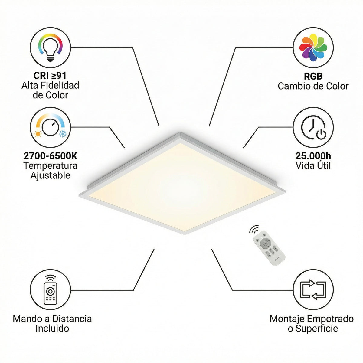 Panel LED de Techo Medium RGB con Mando a Distancia CRI≥91 2700-6500K | Casalux
