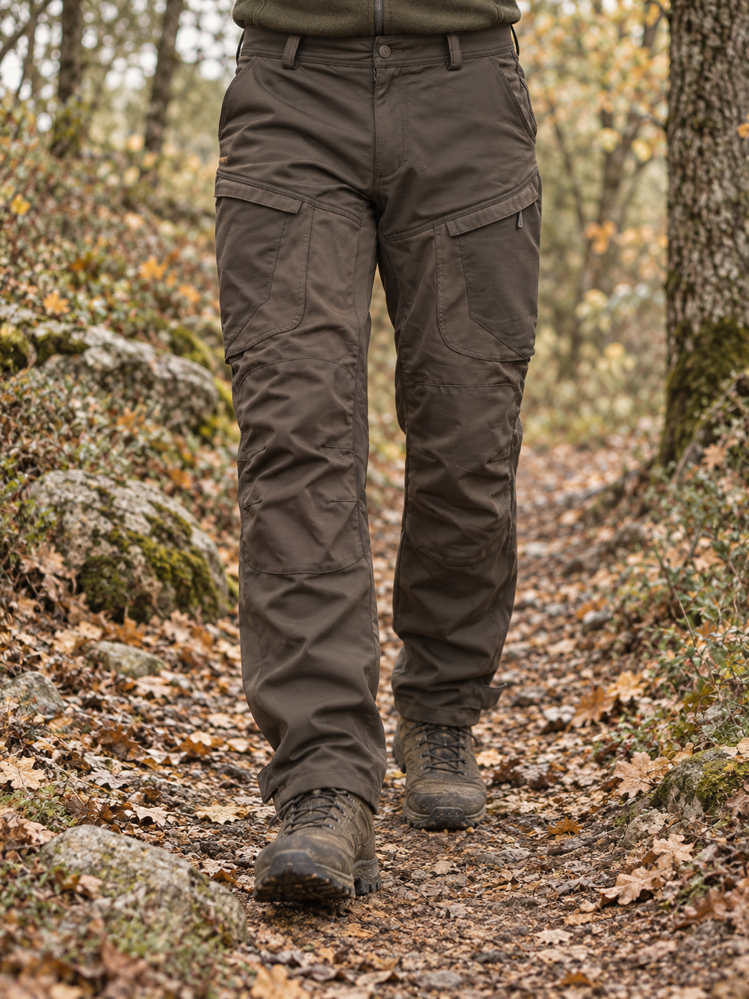 Pantalón técnico Deerhunter marrón talla 58 en entorno de campo