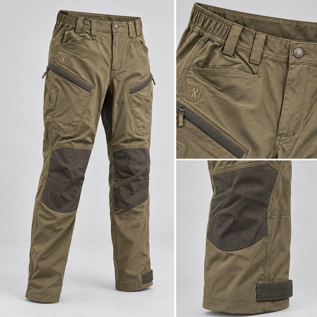 Detalles de cintura, bolsillos, rodillas reforzadas y ajuste de tobillo del pantalón Deerhunter talla 52