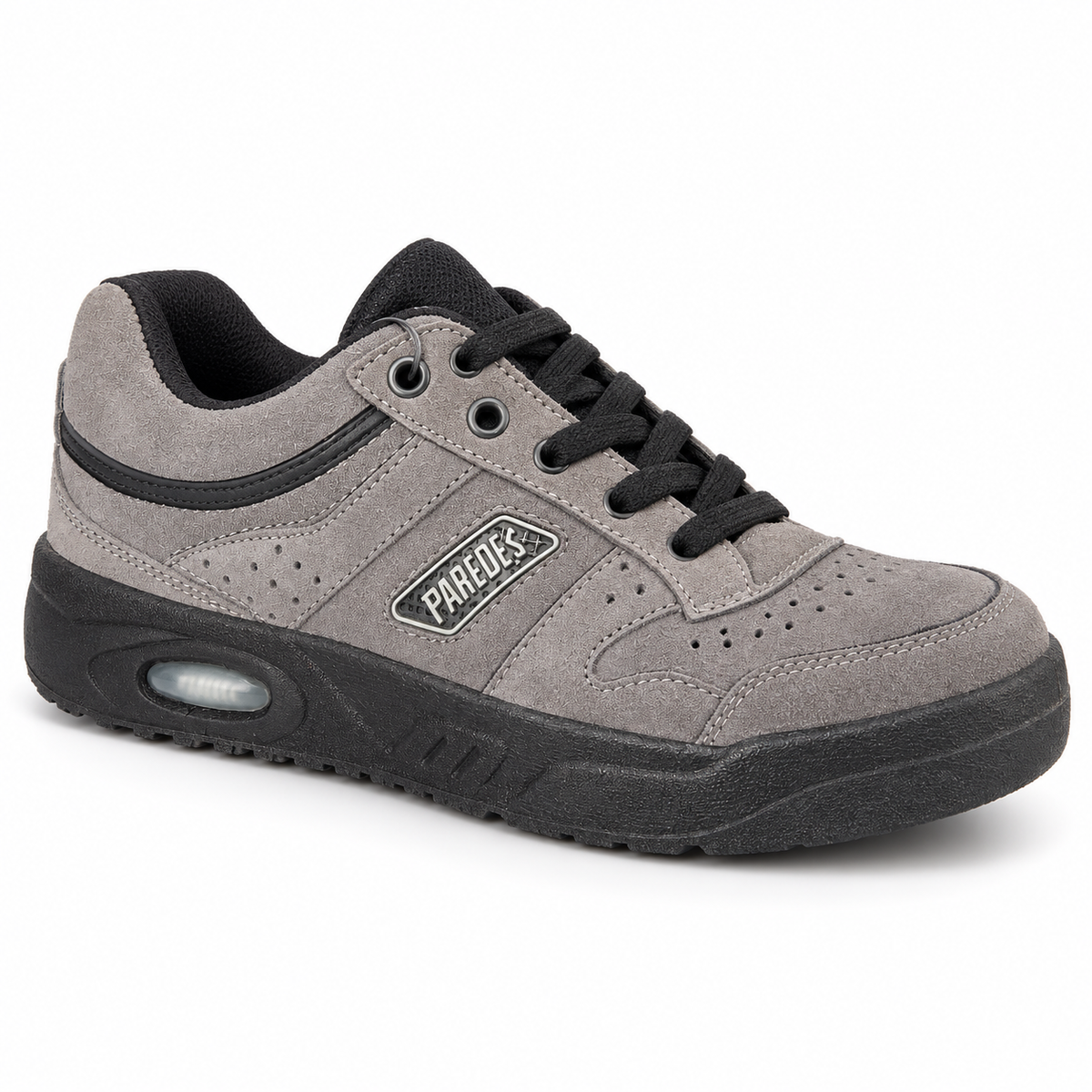 Zapatilla Paredes Ecology serraje gris sobre fondo blanco