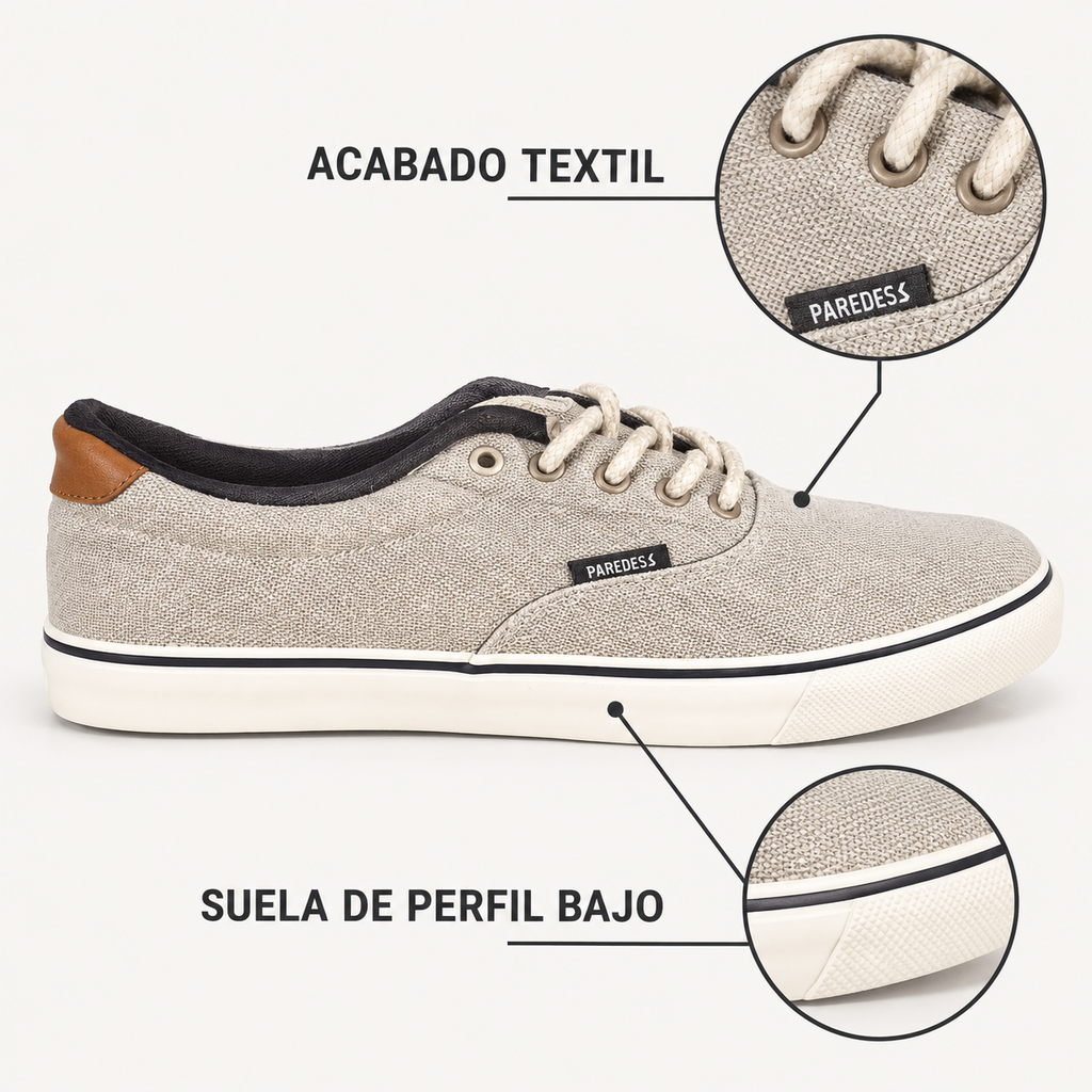 Características Paredes Kasumi gris: acabado textil y suela de perfil bajo