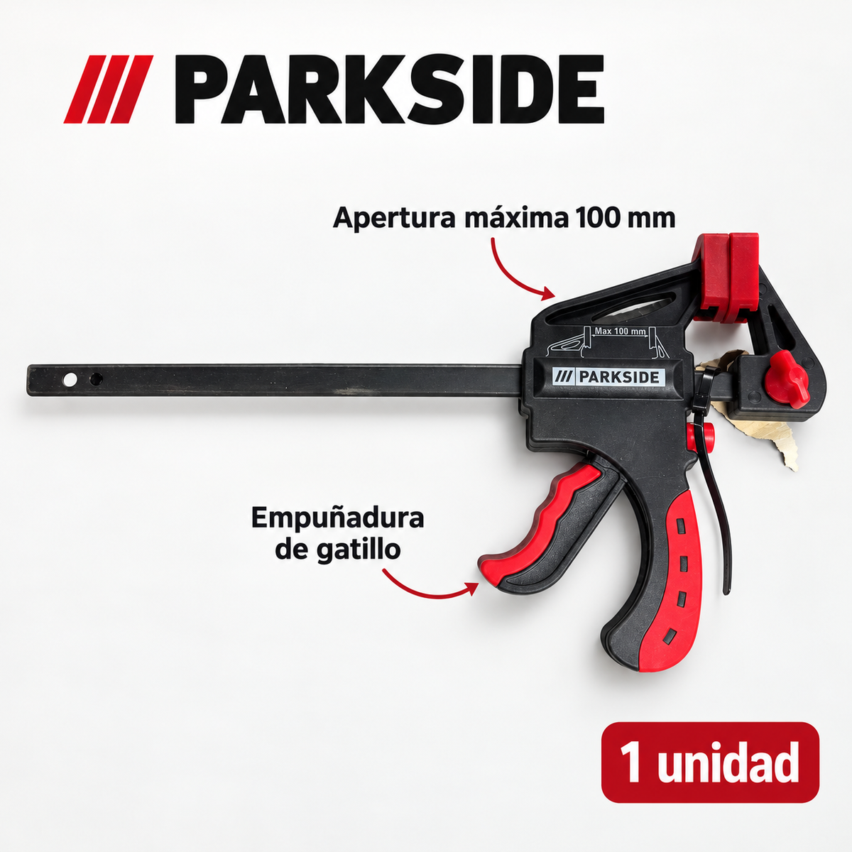 Sargento monomanual Parkside 100 mm con características y una unidad