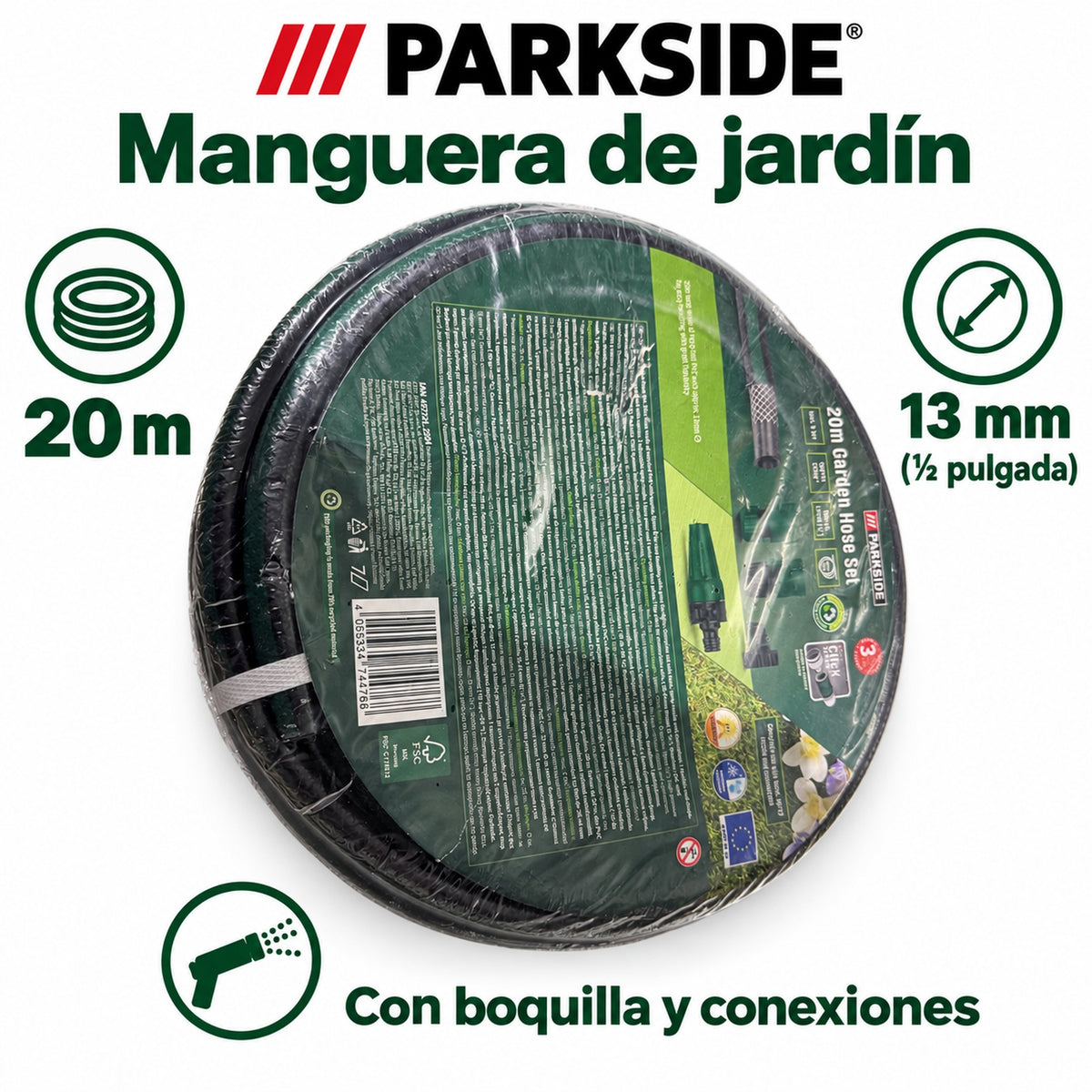 PARKSIDE manguera 20m con accesorios en embalaje original