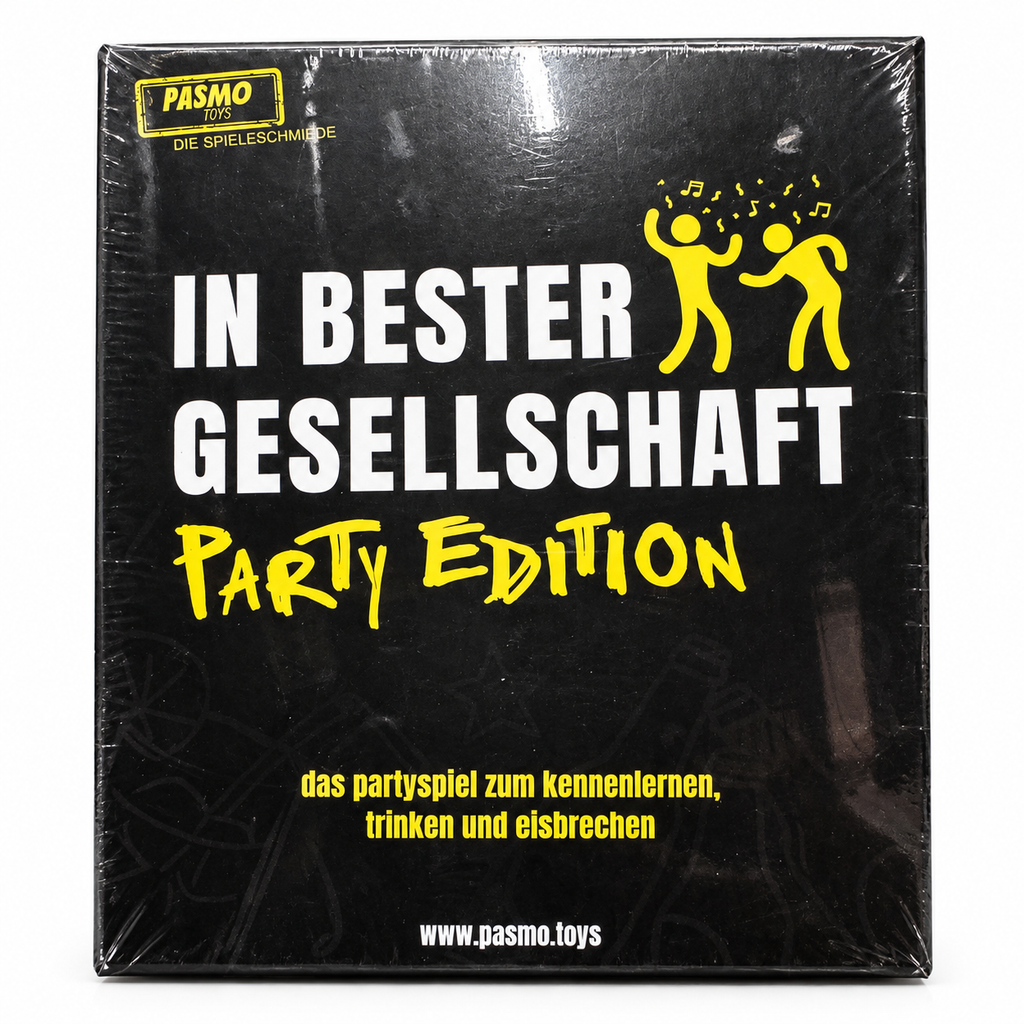 Juego PASMO In Bester Gesellschaft Party Edition en alemán sobre fondo blanco