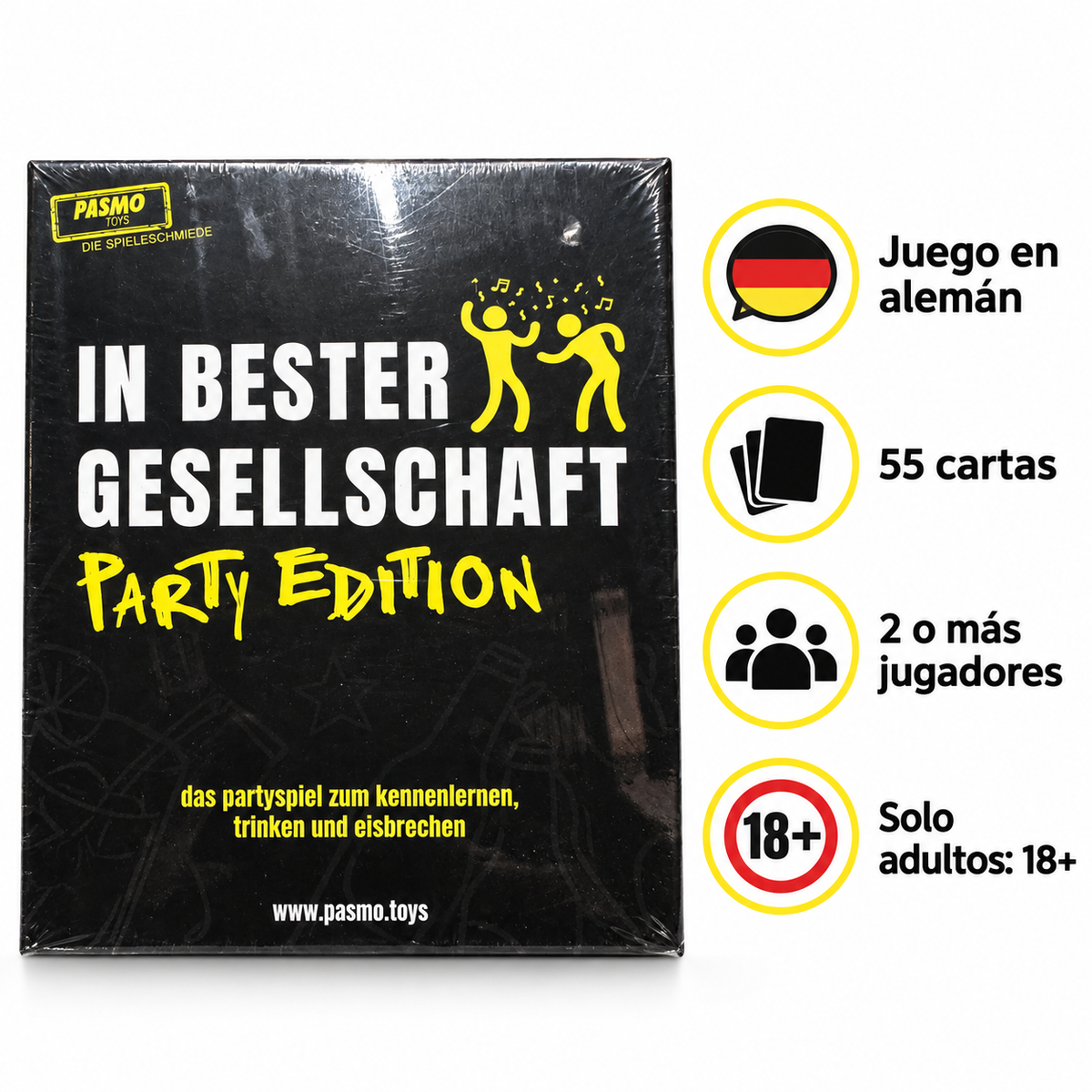 Características del juego PASMO Party Edition en alemán para adultos de 18 años