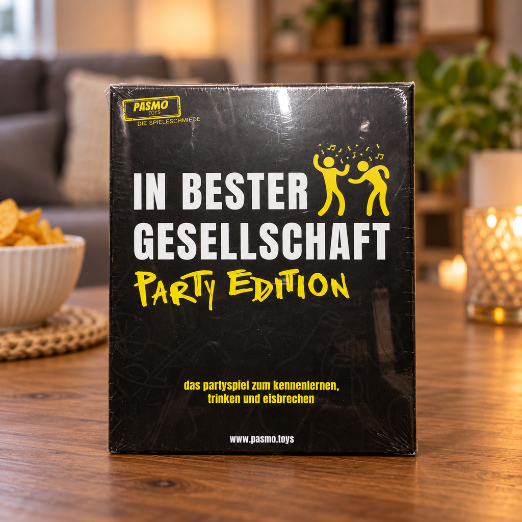 Caja original del juego PASMO In Bester Gesellschaft sobre mesa de salón