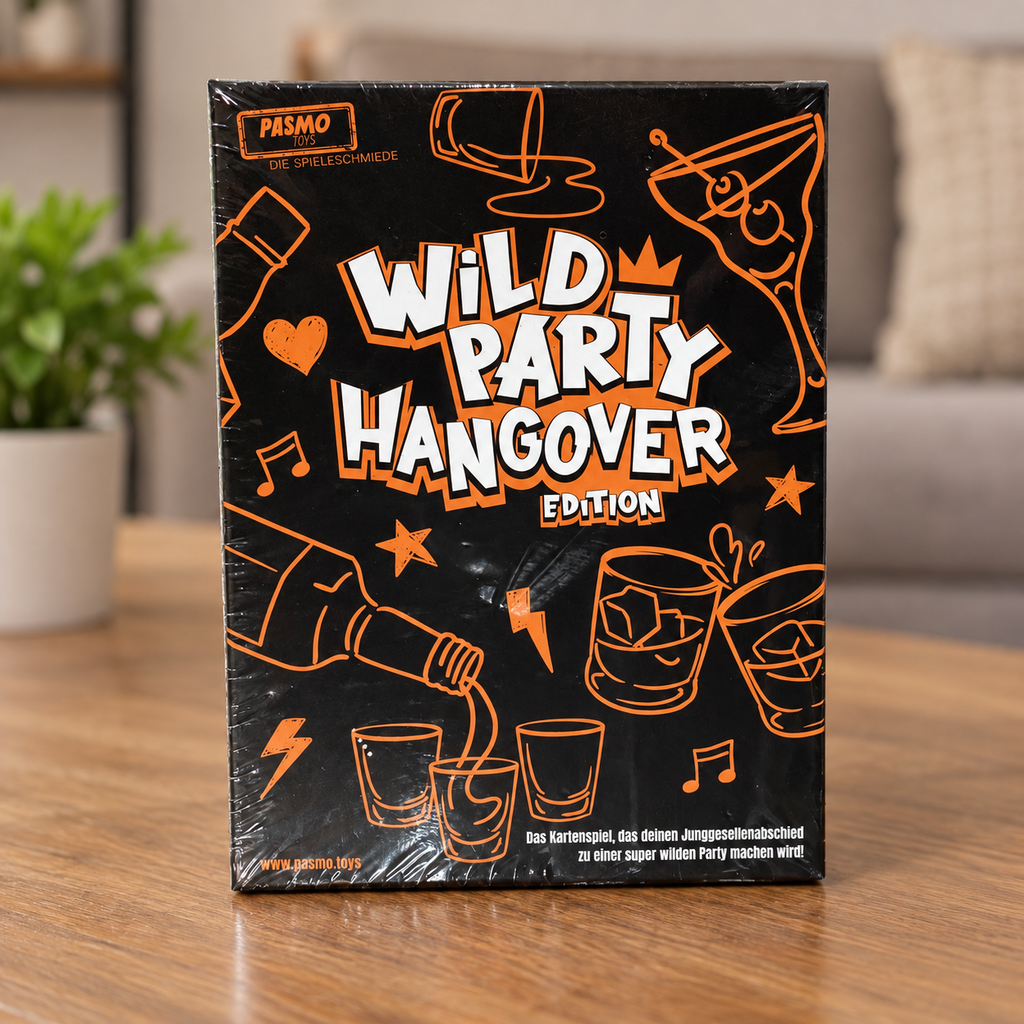 Caja original PASMO Wild Party Hangover Edition en ambiente de salón