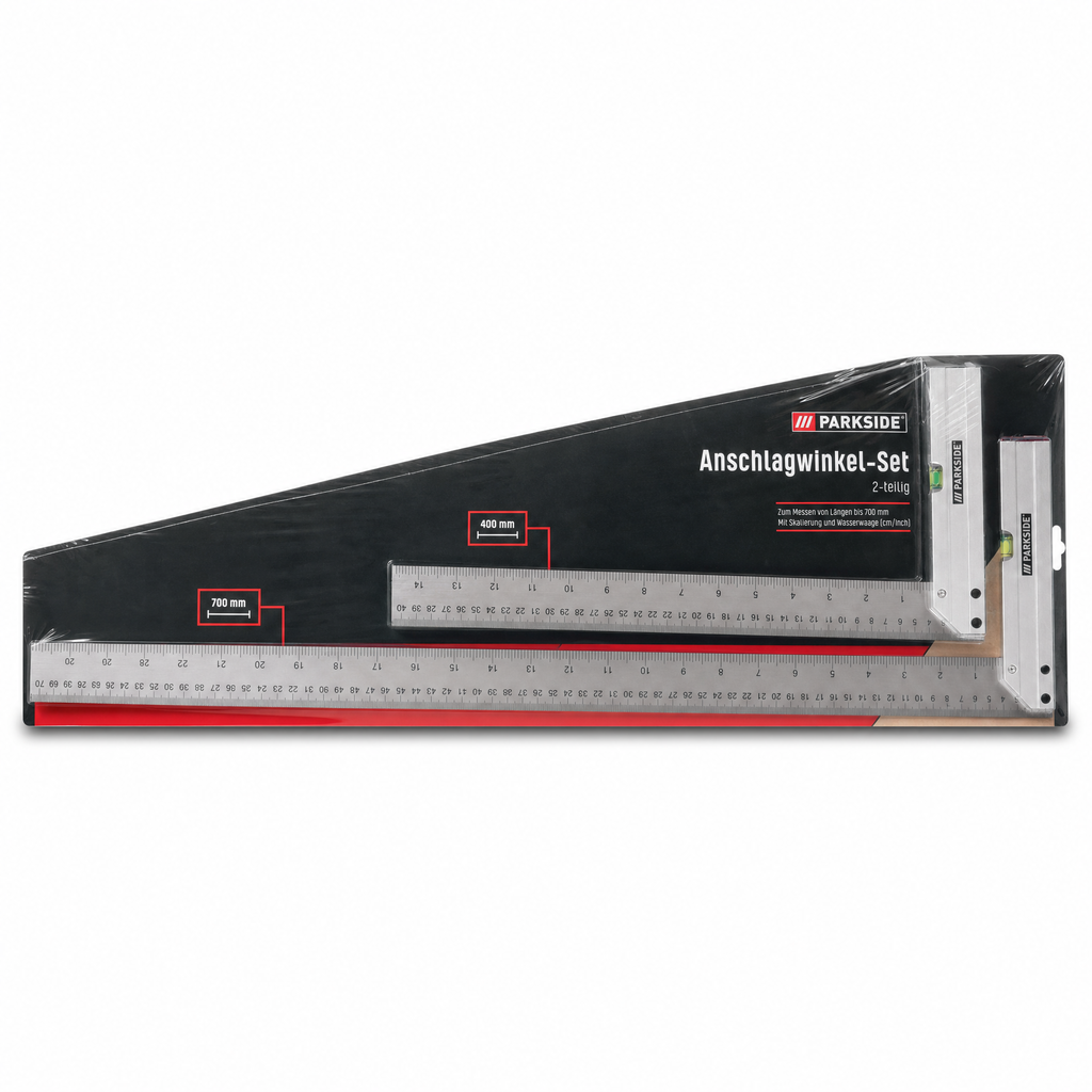 Parkside Set de 2 Escuadras de Tope con Nivel 700 y 400 mm