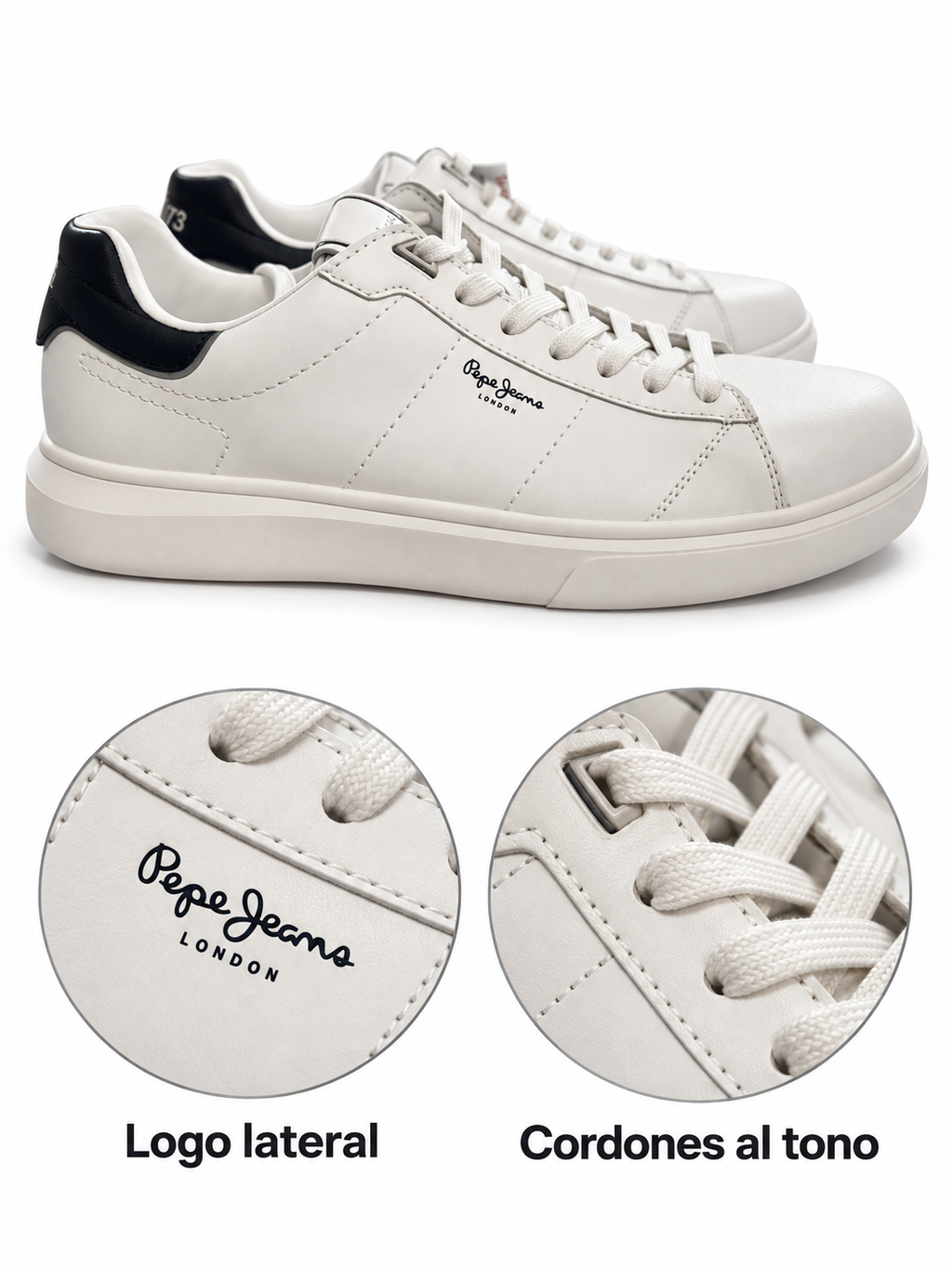 Pepe Jeans Eaton Basic blancas con talón marino talla 43 — logo lateral y cordones