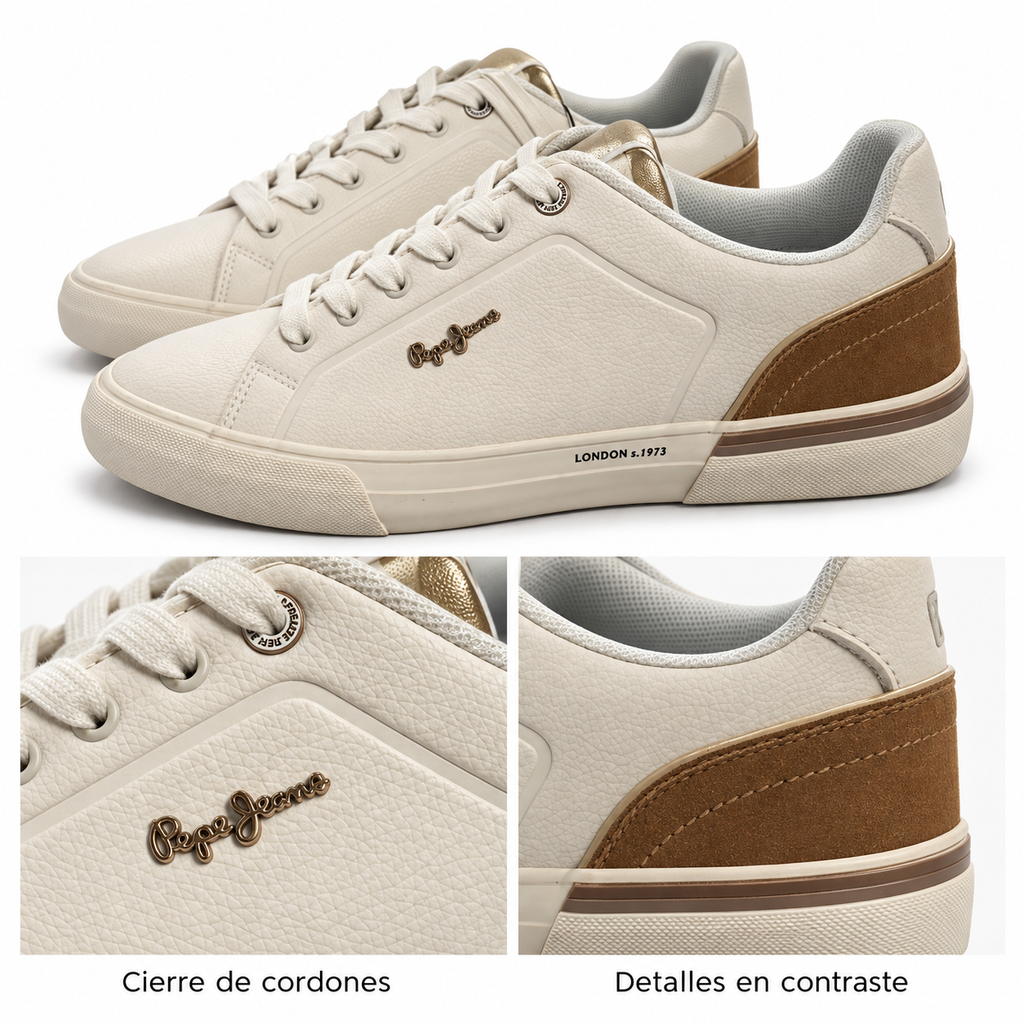 Pepe Jeans Kenton blanco roto talla40 — cordones y talón en contraste