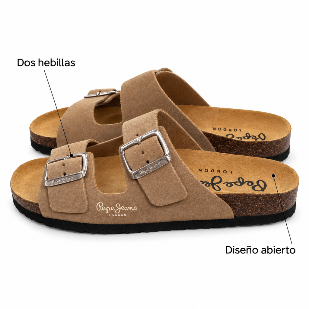 Sandalias Pepe Jeans Oban Suede W beige talla 38 — dos hebillas y diseño abierto