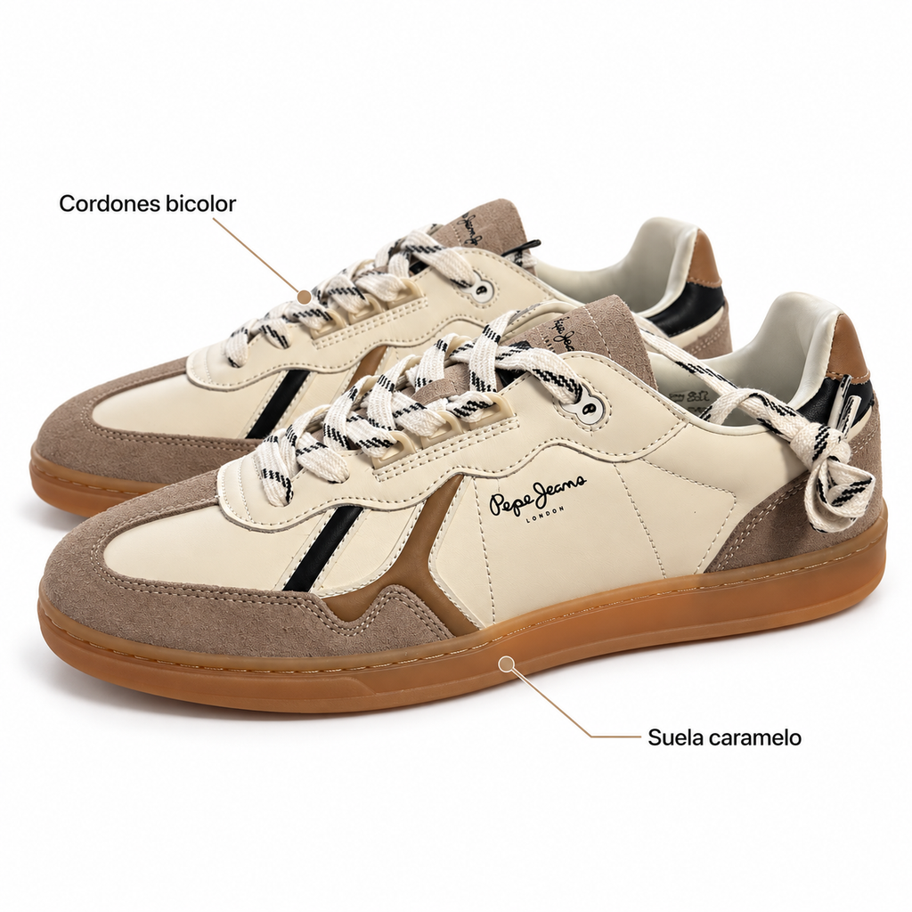 Pepe Jeans Ball Mood M beige y marrón talla 44 — cordones bicolor y suela caramelo