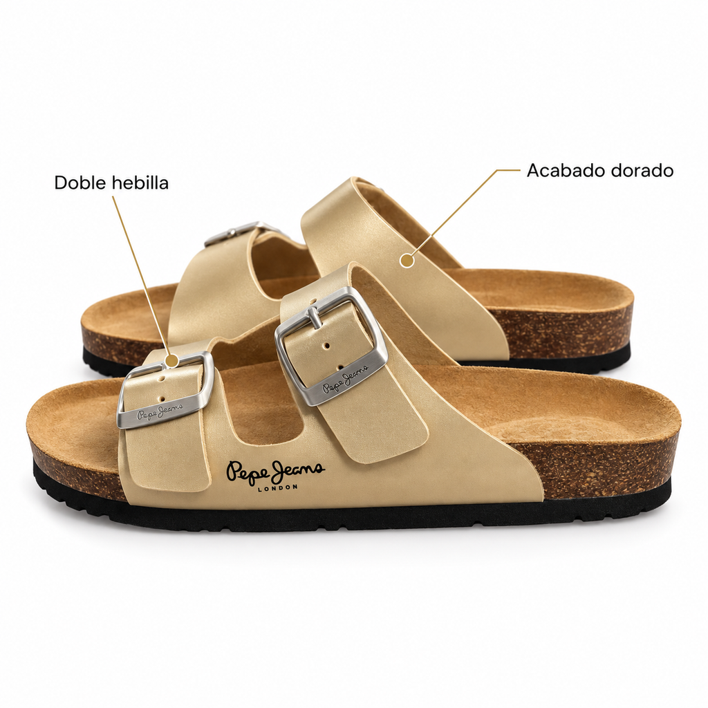 Pepe Jeans Oban Classic W doradas talla 36 — doble hebilla y acabado dorado