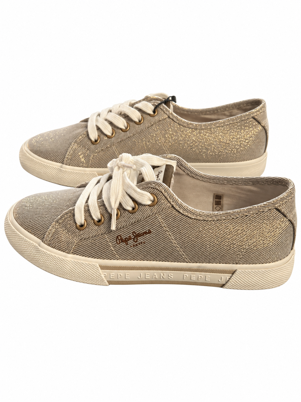Zapatillas Pepe Jeans Brady Party W doradas con cordones claros, talla 39