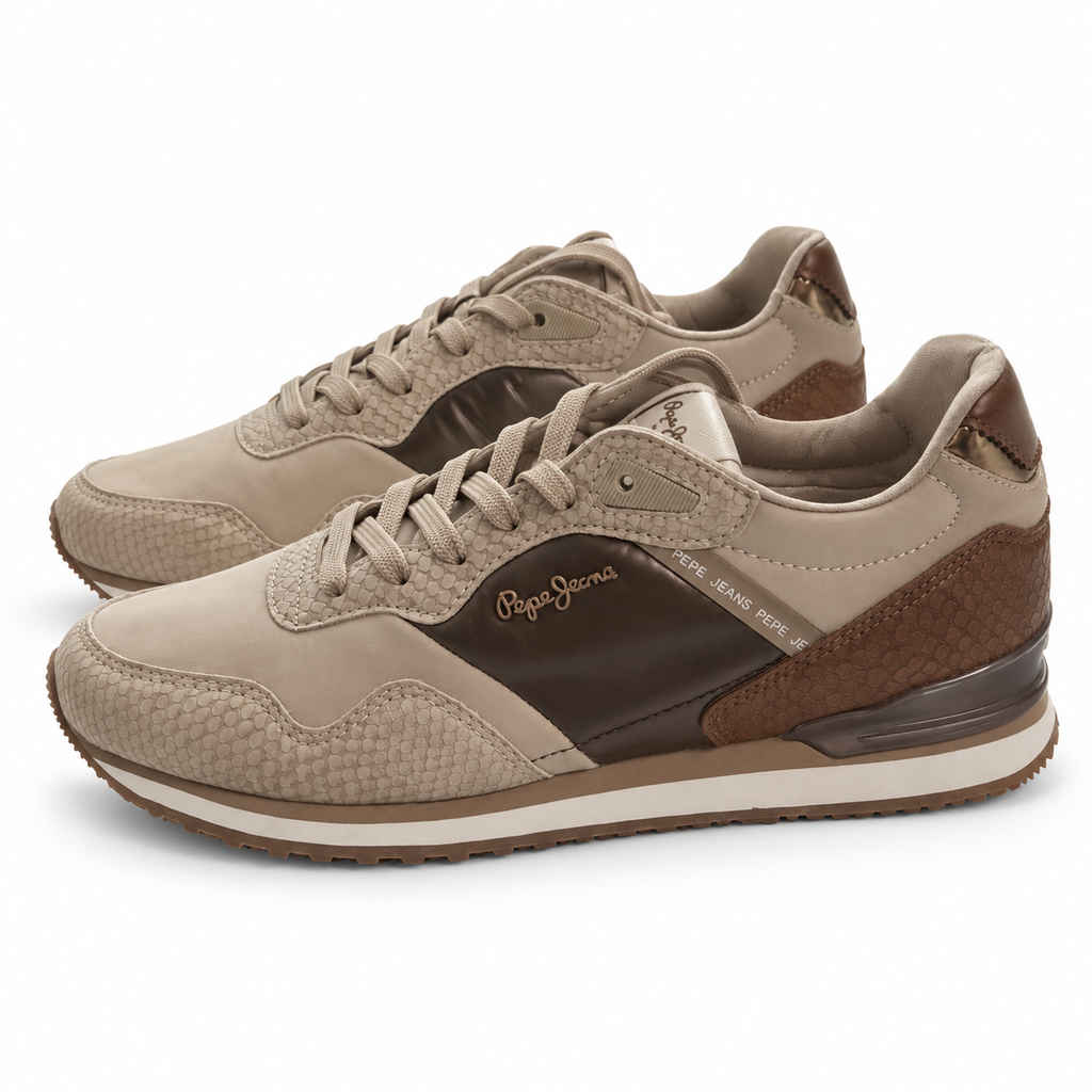 Zapatillas Pepe Jeans PLS40044 809 beige y marrón — vista sobre fondo blanco