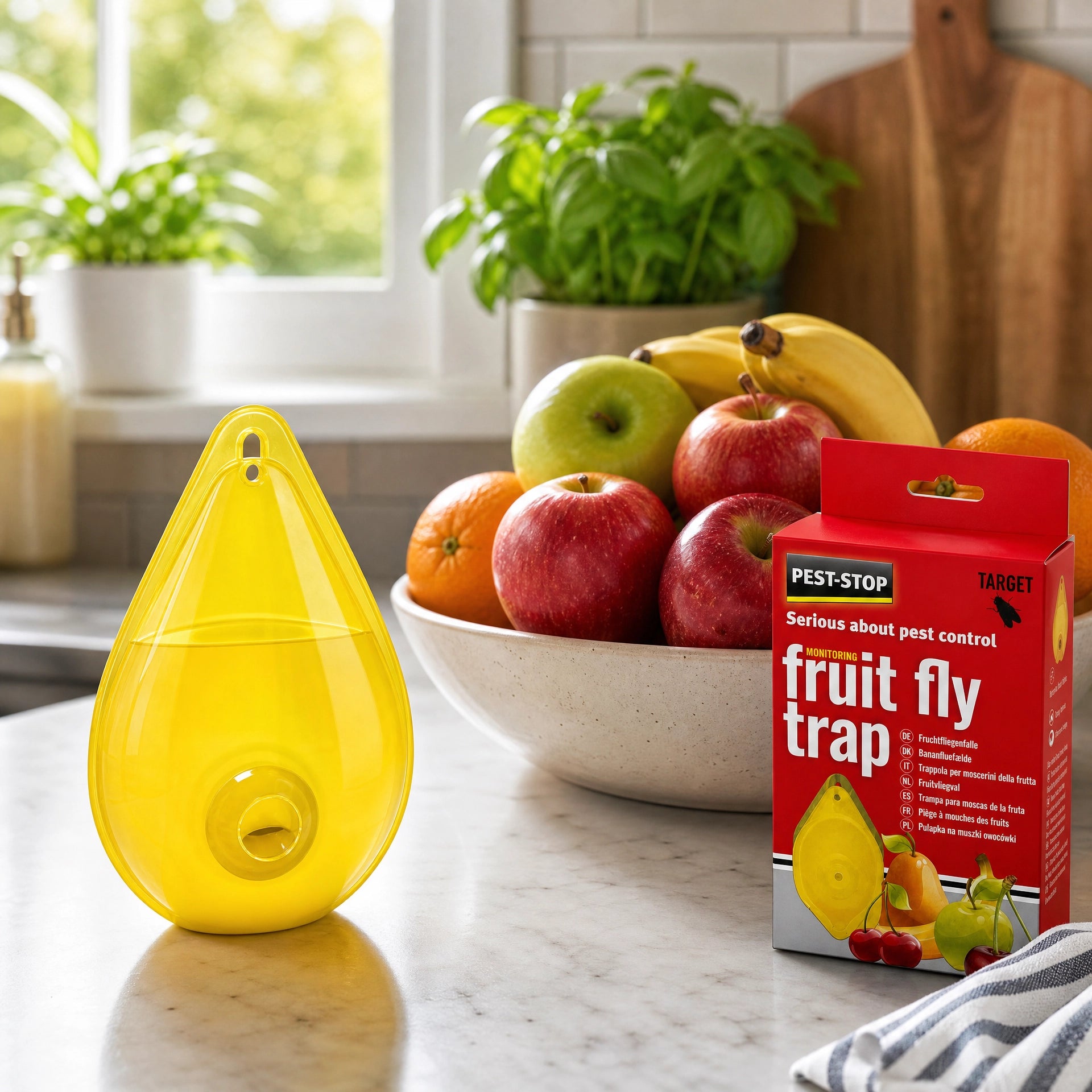 Pest-Stop Fruit Fly Trap - en cocina con frutas