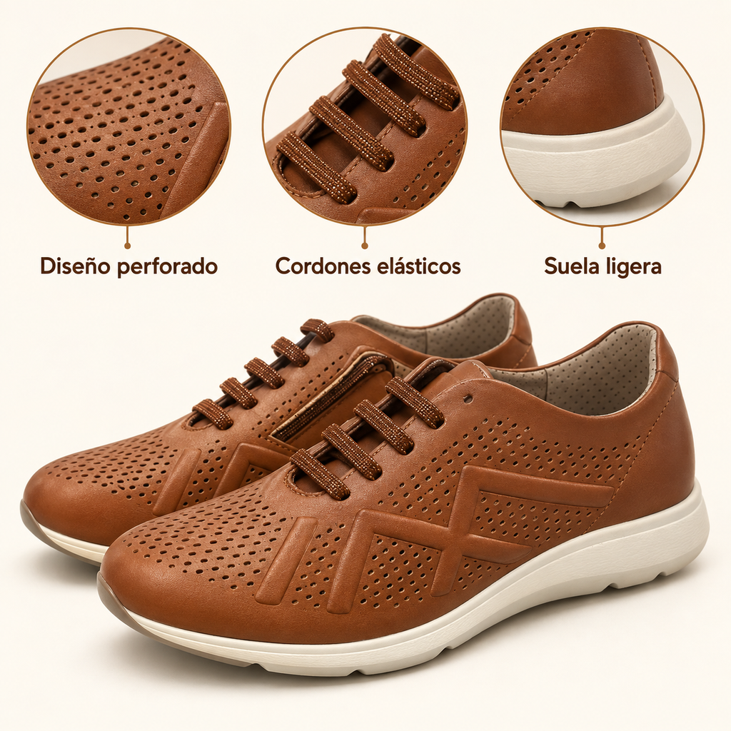 Características de los zapatos Piesanto 1341 cuero: diseño perforado, cordones elásticos y suela ligera