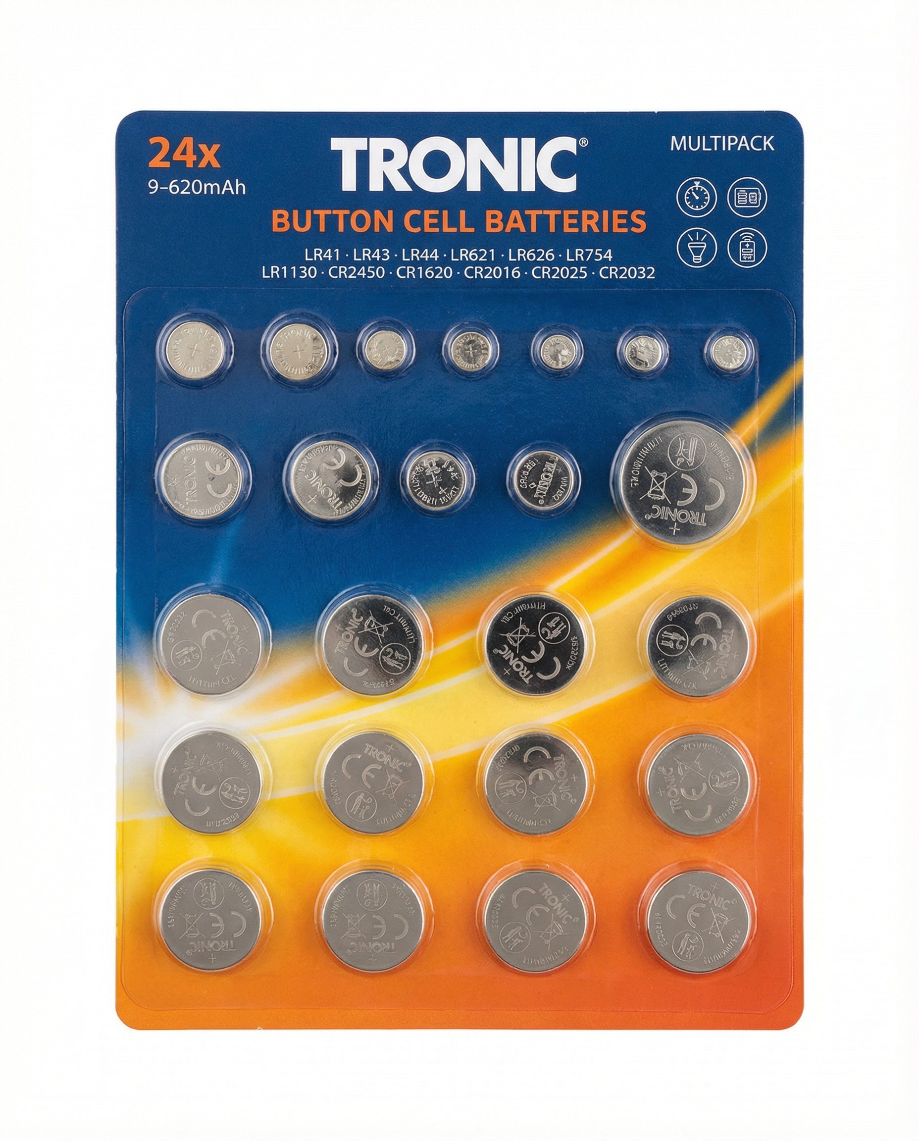 Pack 24 Pilas de Botón Multipack 12 Tipos LR44 CR2032 CR2025 | Tronic