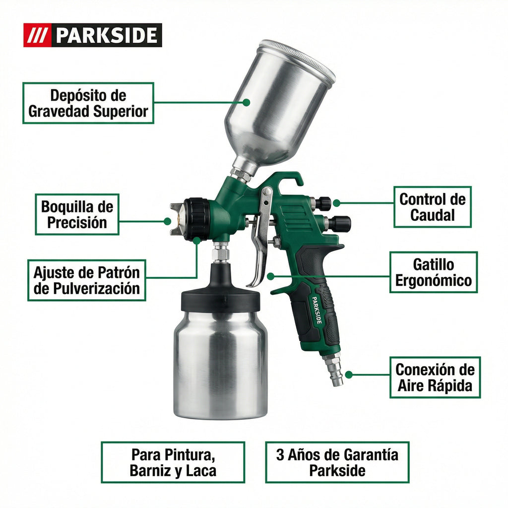 Pistola de Pintura HVLP Profesional con Depósito | Parkside