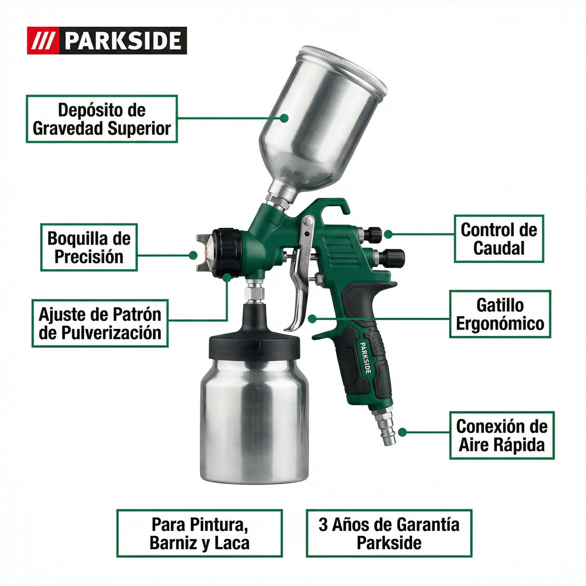 Pistola de Pintura HVLP Profesional con Depósito | Parkside