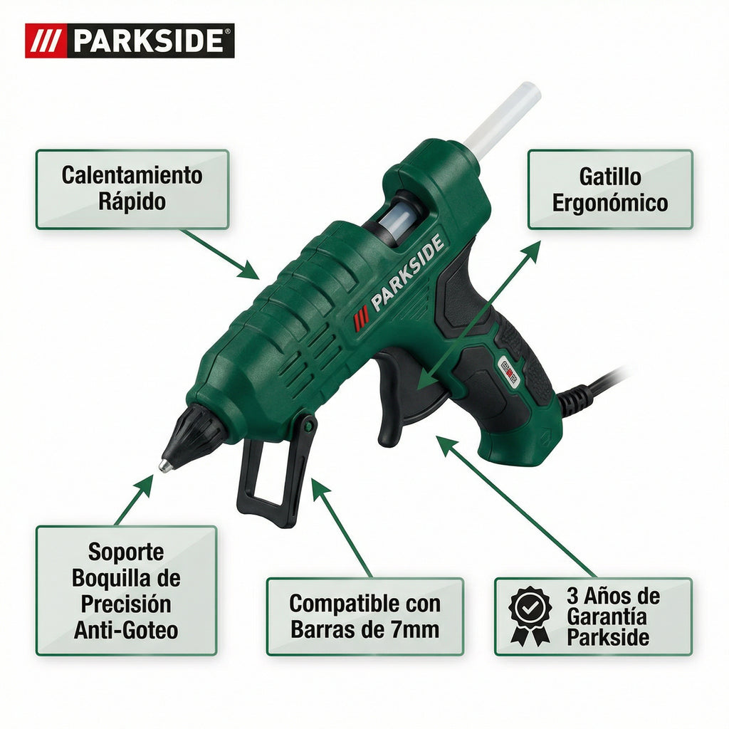 Pistola de Silicona Caliente con Soporte Plegable | Parkside