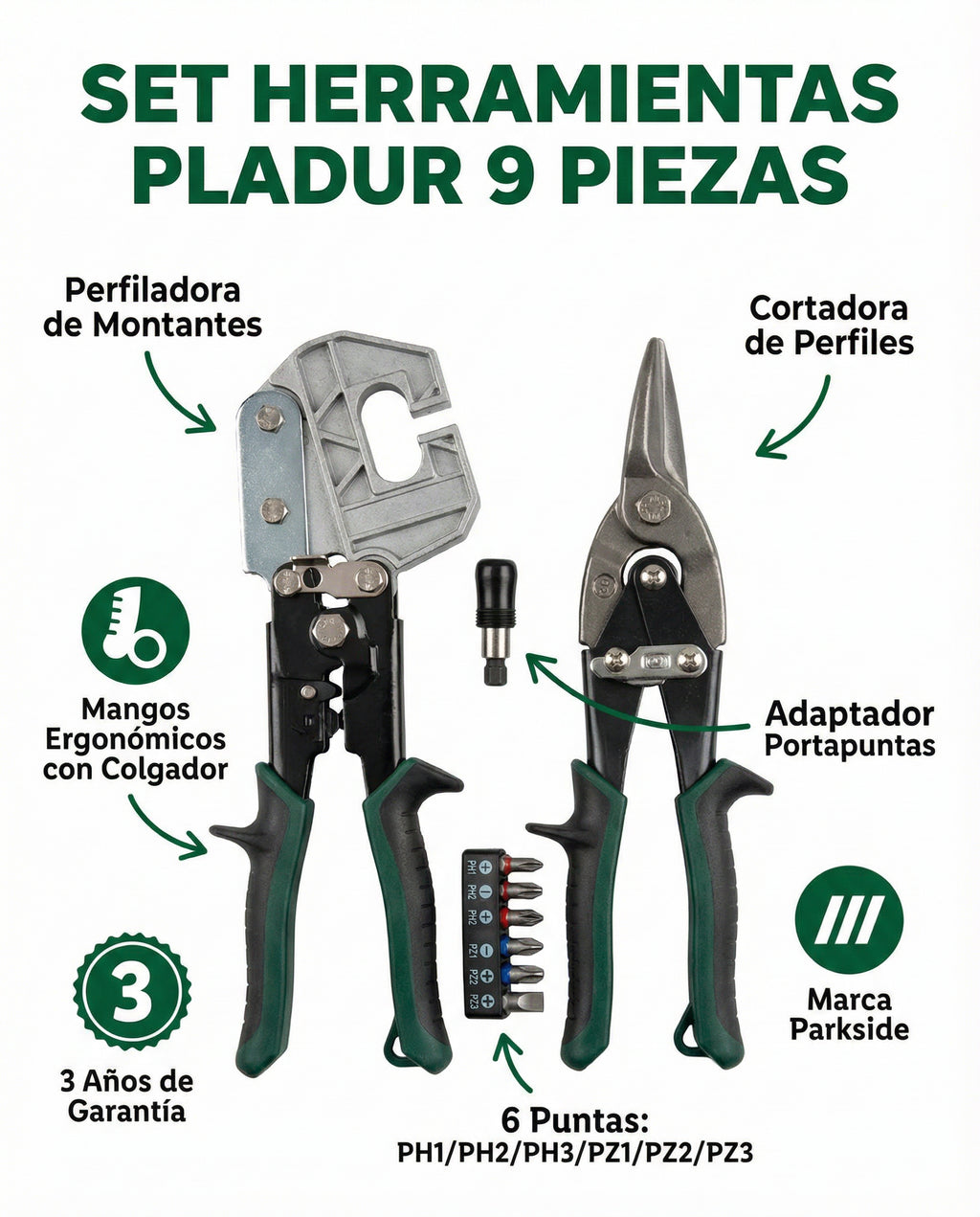 Set Herramientas Pladur 9 Piezas Perfiladora + Cortadora + 6 Puntas | Parkside