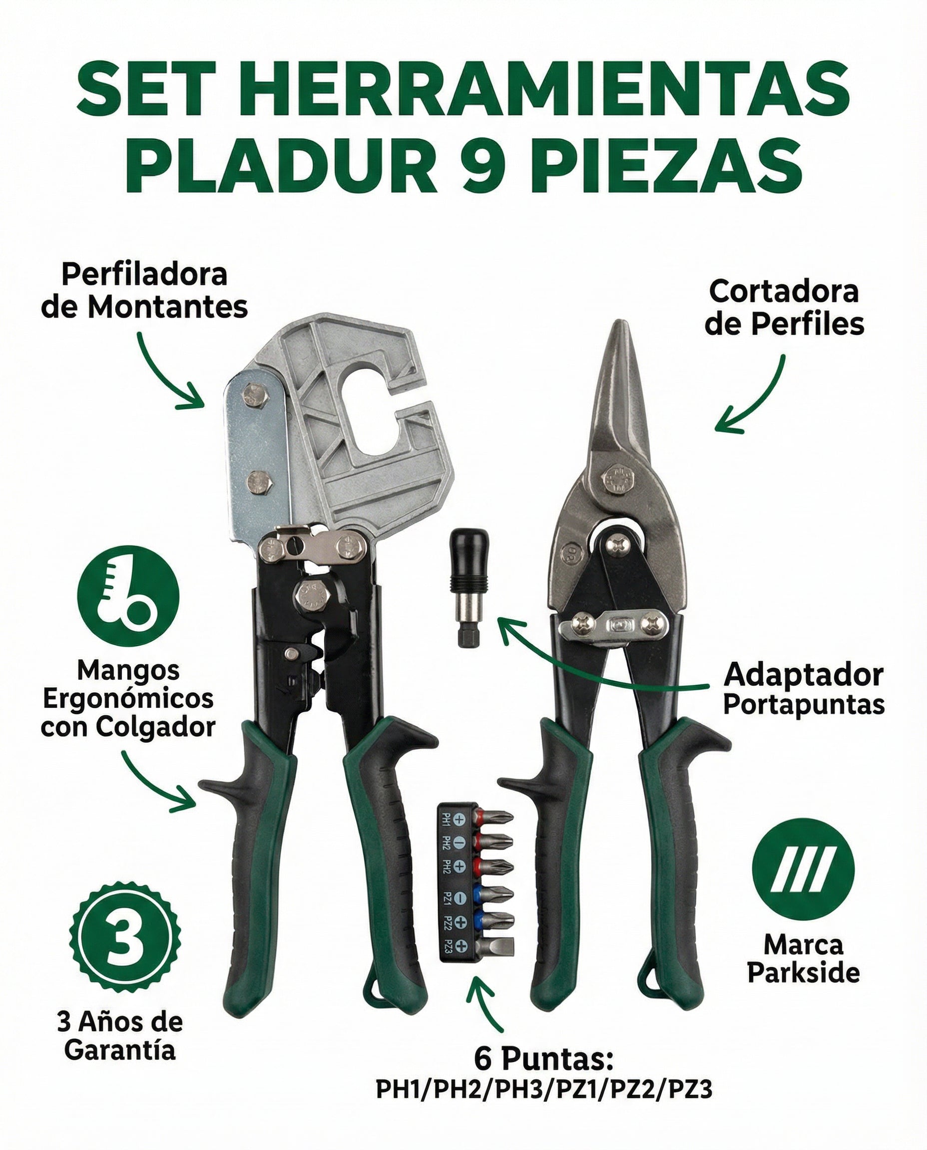 Set Herramientas Pladur 9 Piezas Perfiladora + Cortadora + 6 Puntas | Parkside