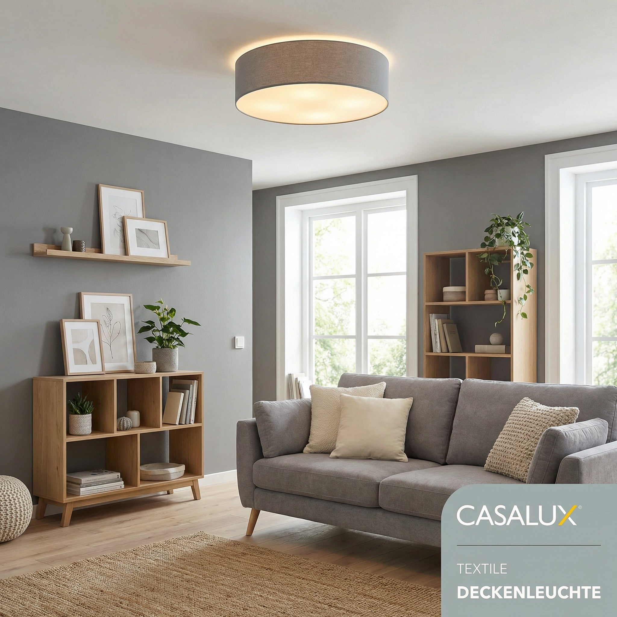 Plafón de Techo Textil Gris 2xE27 LED Incluidas Diseño Minimalista | Casalux