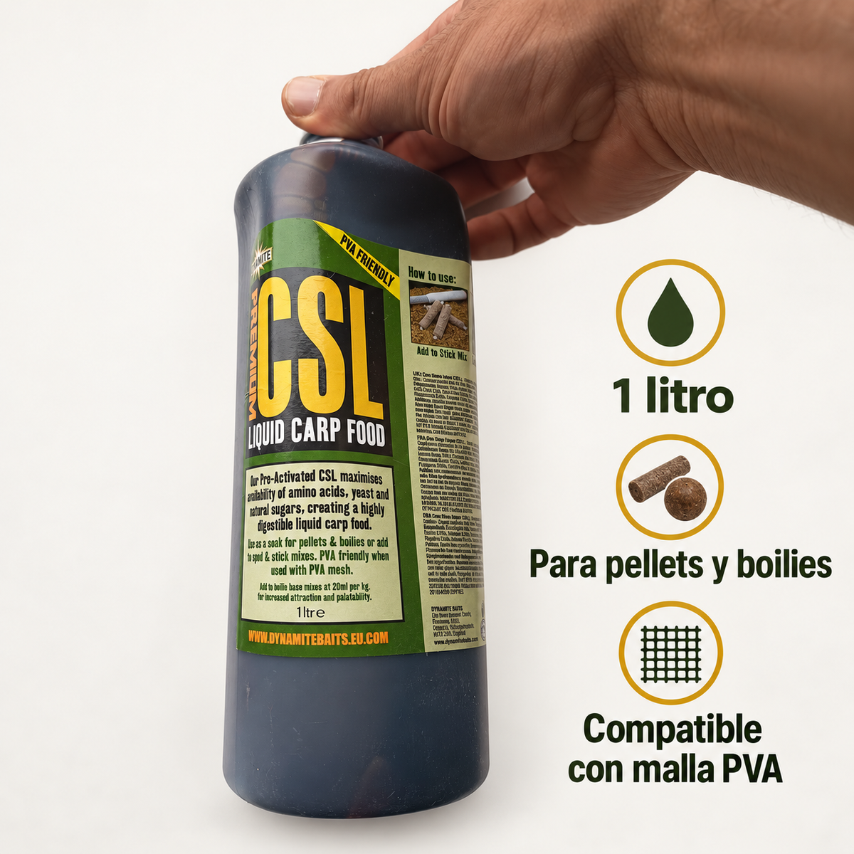 Dynamite CSL: 1 litro, para pellets y boilies, compatible con malla PVA