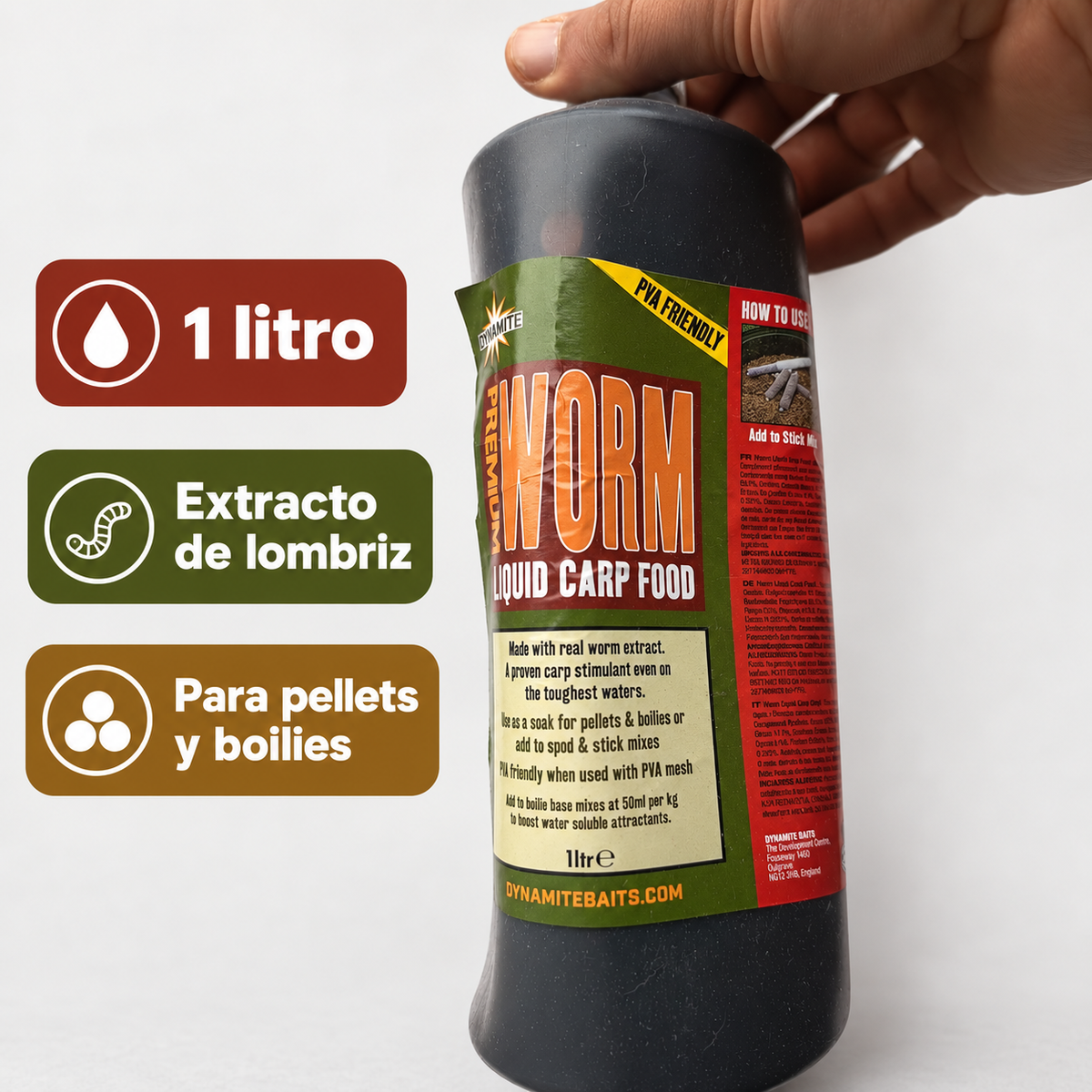 Dynamite Worm: 1 litro, extracto de lombriz, para pellets y boilies