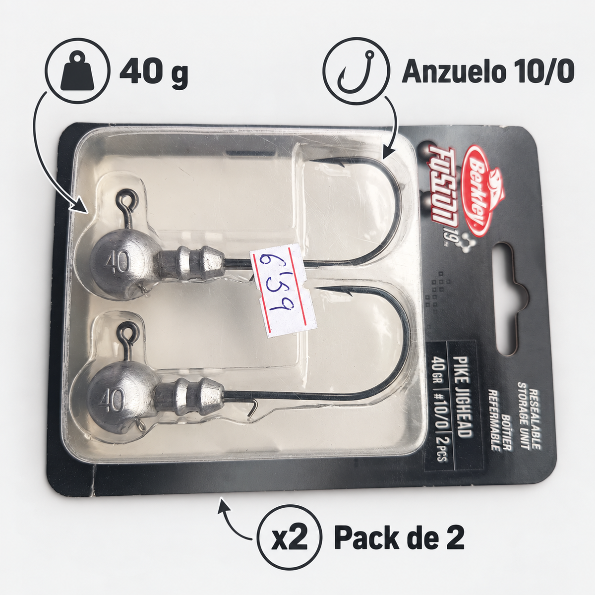 Berkley Fusion19 Pike Jighead 40 g · 10/0 · pack de 2 — características visibles