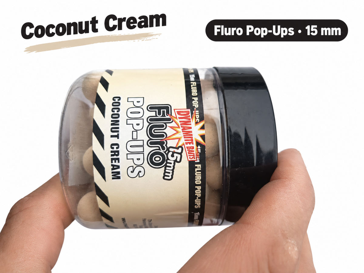 Dynamite Fluro Coconut Cream Pop-Ups 15 mm con datos de su etiqueta