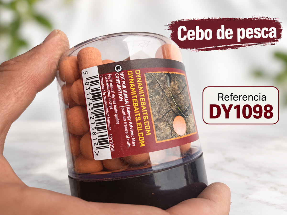 Dynamite CompleX-T Fluro Pop-Ups y Dumbells 15 mm con datos de su etiqueta