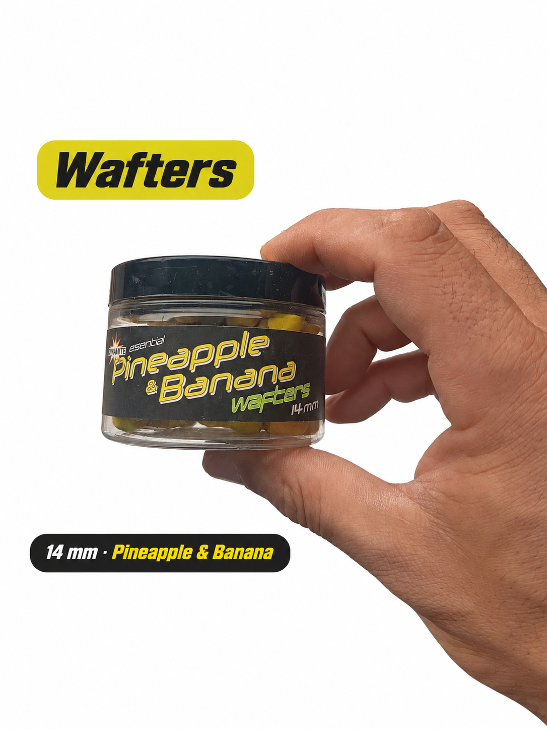 Dynamite Pineapple & Banana Wafters 14 mm con datos de su etiqueta