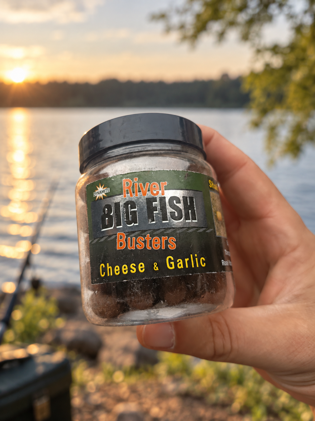 Dynamite River Big Fish Busters Cheese & Garlic · Cebo de pesca en ambiente de pesca